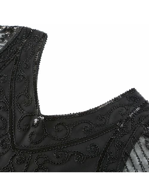 Radtengle Women's 1920s Flapper Dress Beaded Fringed Gatsby Dress with Short Sleeves for Roaring 20s Party