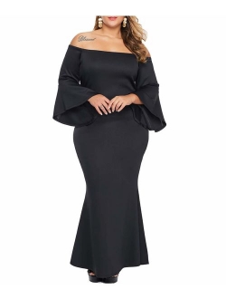 LALAGEN Women's Plus Size Off Shoulder Bodycon Long Evening Party Dress Gown