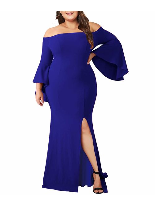 LALAGEN Women's Plus Size Off Shoulder Bodycon Long Evening Party Dress Gown