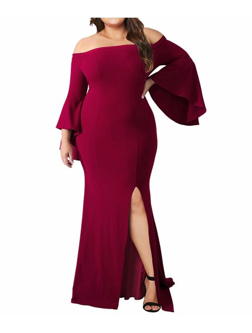 LALAGEN Women's Plus Size Off Shoulder Bodycon Long Evening Party Dress Gown