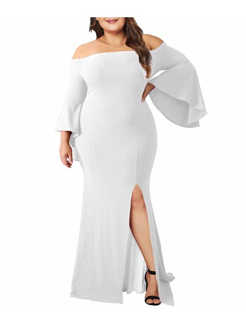 LALAGEN Women's Plus Size Off Shoulder Bodycon Long Evening Party Dress Gown