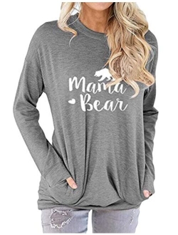 Nlife Women Mama Bear Shirt for Women Long Sleeves Loose Fit Casual Pullover Pocket