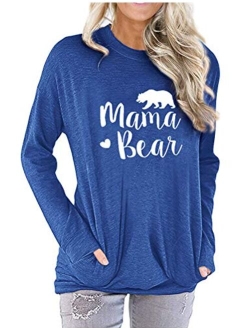 Nlife Women Mama Bear Shirt for Women Long Sleeves Loose Fit Casual Pullover Pocket