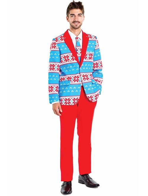 Tipsy Elves Men's Christmas Suit Blizzard Baller Blazer+Tie and Pants (Sold Separately)