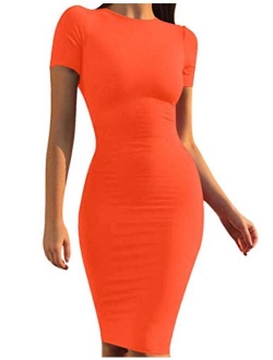 Mokoru Women's Casual Basic Pencil Dress Sexy Long Sleeve Bodycon Midi Club Dress