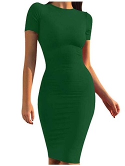 Mokoru Women's Casual Basic Pencil Dress Sexy Long Sleeve Bodycon Midi Club Dress