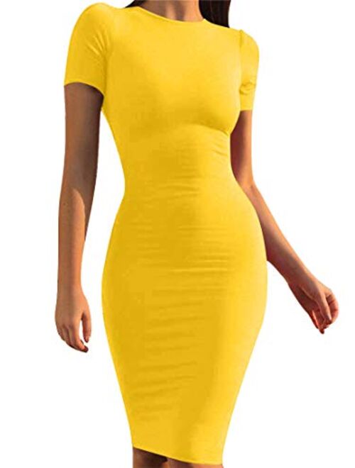 Mokoru Women's Casual Basic Pencil Dress Sexy Long Sleeve Bodycon Midi Club Dress