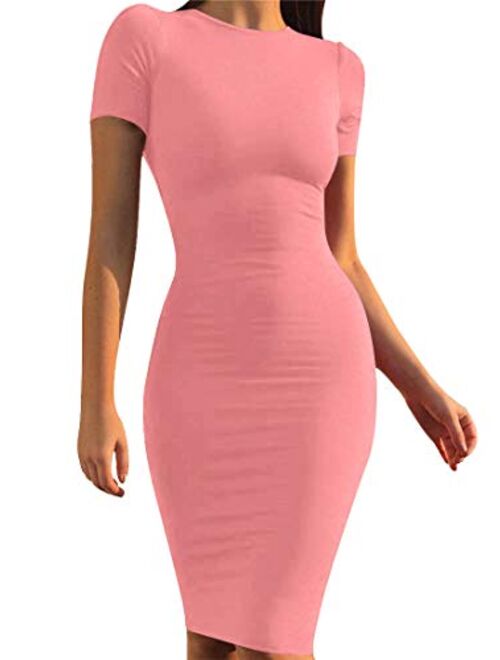 Mokoru Women's Casual Basic Pencil Dress Sexy Long Sleeve Bodycon Midi Club Dress