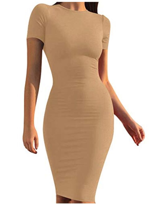 Mokoru Women's Casual Basic Pencil Dress Sexy Long Sleeve Bodycon Midi Club Dress