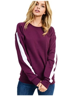 esstive Women's Ultra Soft Fleece Solid Taping Crew Neck Sweatshirt