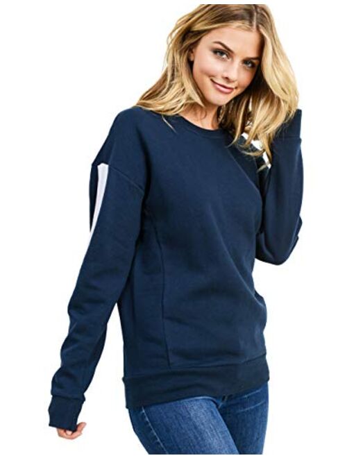 esstive Women's Ultra Soft Fleece Solid Taping Crew Neck Sweatshirt