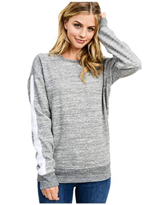 esstive Women's Ultra Soft Fleece Solid Taping Crew Neck Sweatshirt