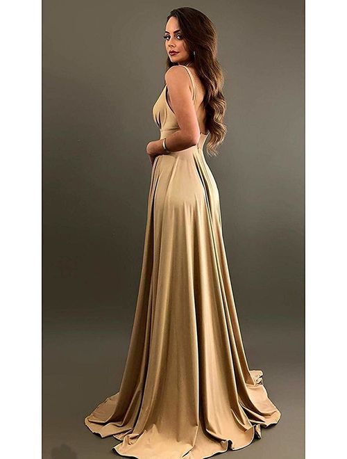 Bridesmaid Dresses Long V Neck Backless Split Prom Formal Evening Gowns for Women