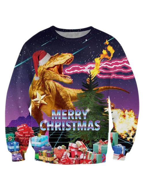 RAISEVERN Unisex Ugly Christmas Sweatshirt Funny Design Pullover Sweater for Xmas Holiday Party