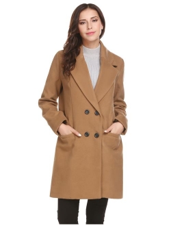 Women Peacoat Winter Outdoor Wool Blended Classic double breasted Pea Coats Jacket