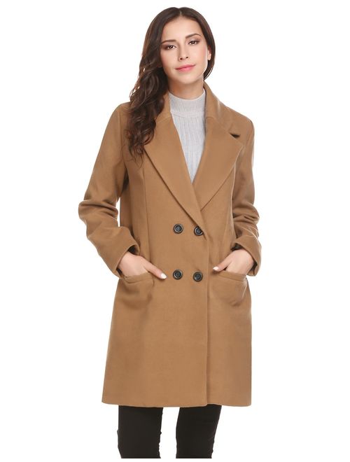 HOTOUCH Women Peacoat Winter Outdoor Wool Blended Classic double breasted Pea Coats Jacket