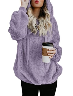 Womens Fuzzy Casual Loose Sweatshirt Hooded with Pockets Outwear S-XXL