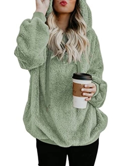 Womens Fuzzy Casual Loose Sweatshirt Hooded with Pockets Outwear S-XXL