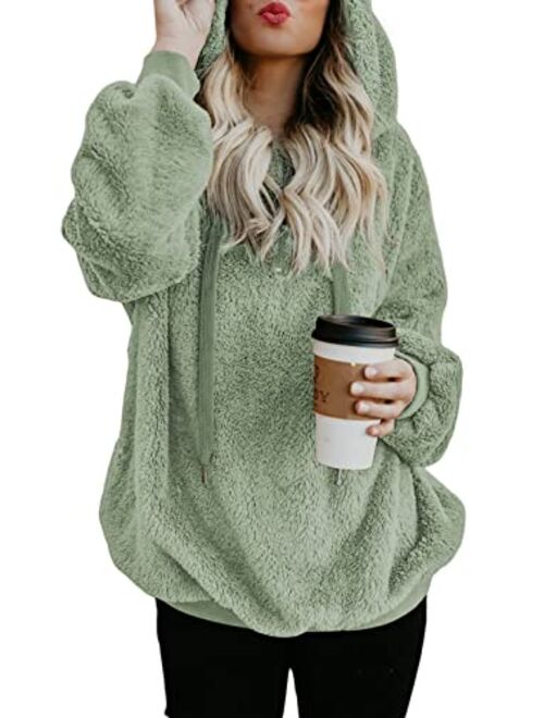 Dokotoo Womens Fuzzy Casual Loose Sweatshirt Hooded with Pockets Outwear S-XXL