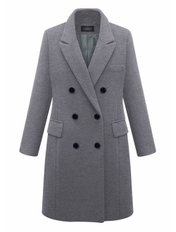 Women's Basic Designed Notch Lapel Double Breasted Mid-Long Wool Pea Coat