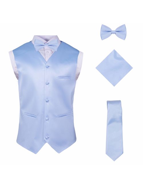 Vittorino Mens 4 Piece Formal Vest Set Combo with Tuxedo Vest Tie Bow Tie and Handkerchief