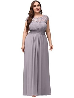 Women's Plus Size Lace Cap Sleeve Long Formal Evening Party Maxi Dresses 9993PZ