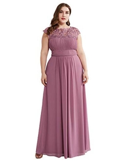 Women's Plus Size Lace Cap Sleeve Long Formal Evening Party Maxi Dresses 9993PZ