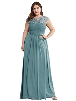 Women's Plus Size Lace Cap Sleeve Long Formal Evening Party Maxi Dresses 9993PZ