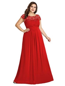 Women's Plus Size Lace Cap Sleeve Long Formal Evening Party Maxi Dresses 9993PZ