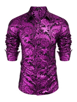 Men's Luxury Design Shirts Floral Dress Shirt Casual Button Down Silk Shirts