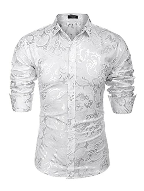 COOFANDY Men's Luxury Design Shirts Floral Dress Shirt Casual Button Down Silk Shirts