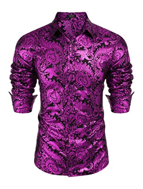 COOFANDY Men's Luxury Design Shirts Floral Dress Shirt Casual Button Down Silk Shirts