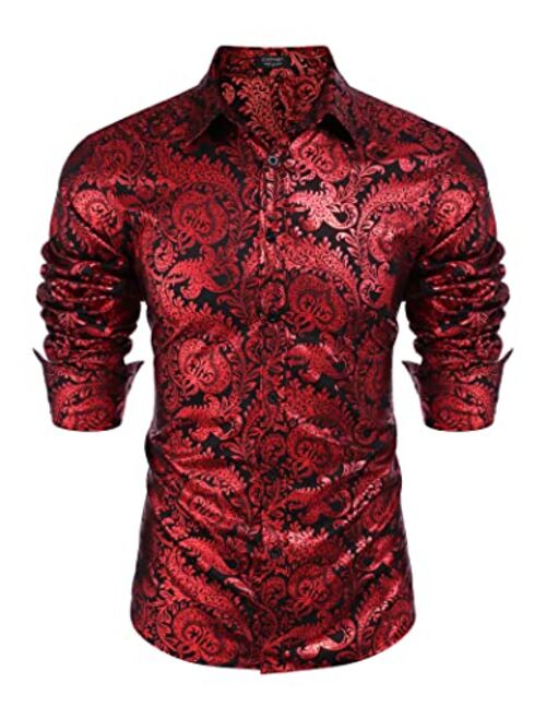 COOFANDY Men's Luxury Design Shirts Floral Dress Shirt Casual Button Down Silk Shirts