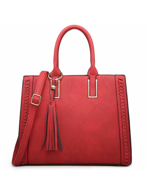 Dasein Satchel Handbags Vegan Leather Purses Shoulder Bags for Women with Tassel