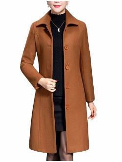 Haellun Women's Warm Single Breasted Pea Coat Winter Outwear Wool Blend Coat