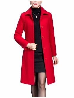 Haellun Women's Warm Single Breasted Pea Coat Winter Outwear Wool Blend Coat