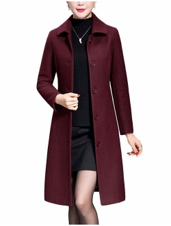 Haellun Women's Warm Single Breasted Pea Coat Winter Outwear Wool Blend Coat