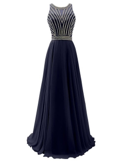 Sarahbridal Women's Beaded Prom Dress Long 2019 Chiffon Bridesmaid Embellished Gowns for Wedding