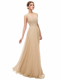 Sarahbridal Women's Beaded Prom Dress Long 2019 Chiffon Bridesmaid Embellished Gowns for Wedding