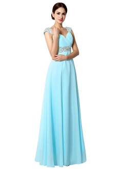 Sarahbridal Women's Beaded Prom Dress Long 2019 Chiffon Bridesmaid Embellished Gowns for Wedding