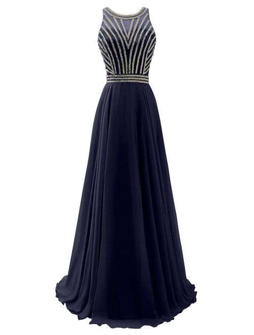 Sarahbridal Women's Beaded Prom Dress Long 2019 Chiffon Bridesmaid Embellished Gowns for Wedding