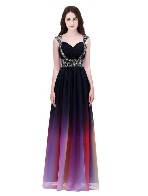 Sarahbridal Women's Beaded Prom Dress Long 2019 Chiffon Bridesmaid Embellished Gowns for Wedding