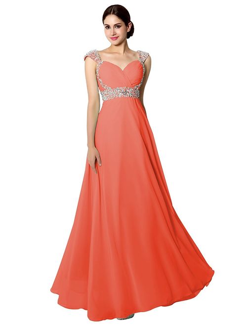 Sarahbridal Women's Beaded Prom Dress Long 2019 Chiffon Bridesmaid Embellished Gowns for Wedding