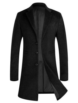 Men's Winter Stylish Wool Blend Slim Fit Top Coat Long Trench Coat Peacoat