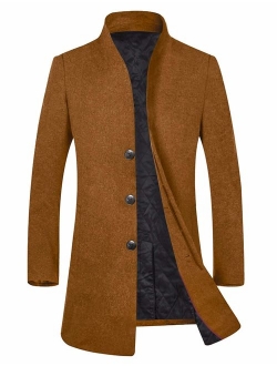 Men's Winter Stylish Wool Blend Slim Fit Top Coat Long Trench Coat Peacoat