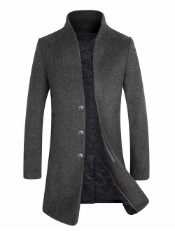 Men's Winter Stylish Wool Blend Slim Fit Top Coat Long Trench Coat Peacoat