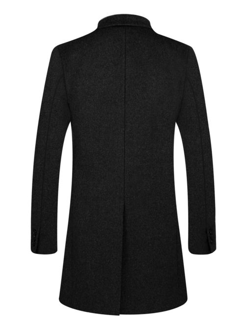 Men's Winter Stylish Wool Blend Slim Fit Top Coat Long Trench Coat Peacoat