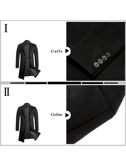 Men's Winter Stylish Wool Blend Slim Fit Top Coat Long Trench Coat Peacoat