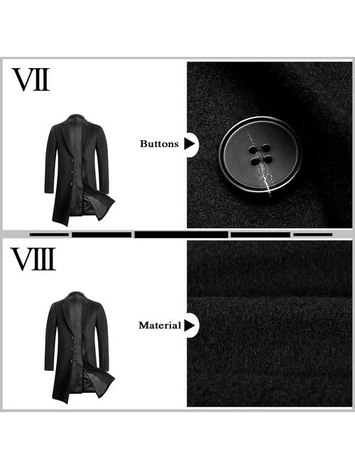 Men's Winter Stylish Wool Blend Slim Fit Top Coat Long Trench Coat Peacoat