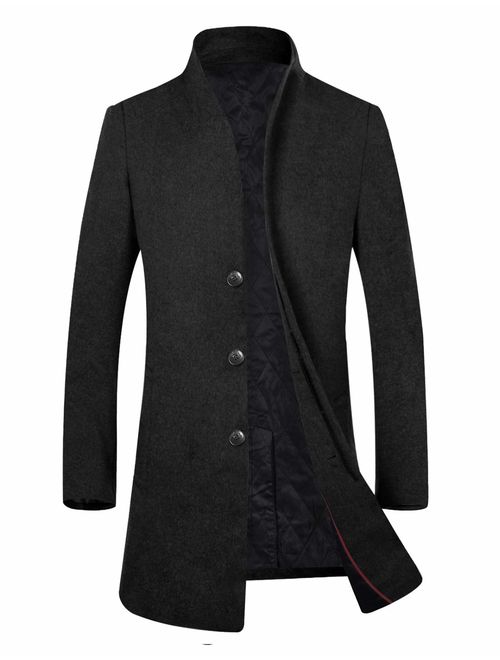 Men's Winter Stylish Wool Blend Slim Fit Top Coat Long Trench Coat Peacoat